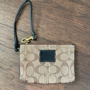 Vintage Coach Tan and Black Signature Wristlet